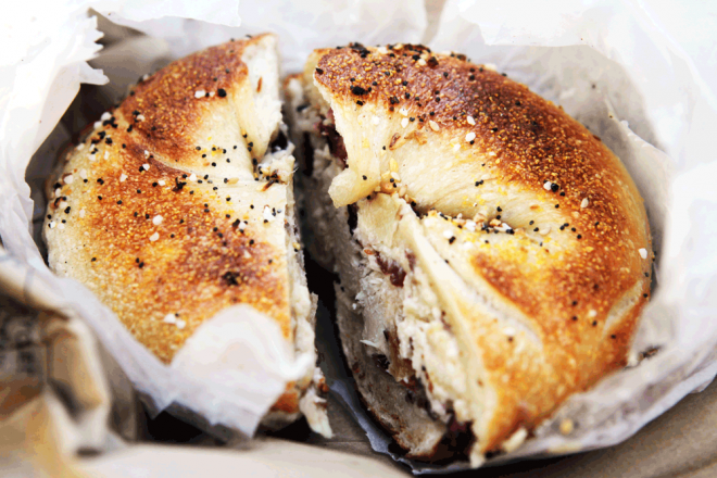 The everything bagel at Bagel Train Inc. Mine was stuffed with a chicken salad, almonds and cranberries. 
